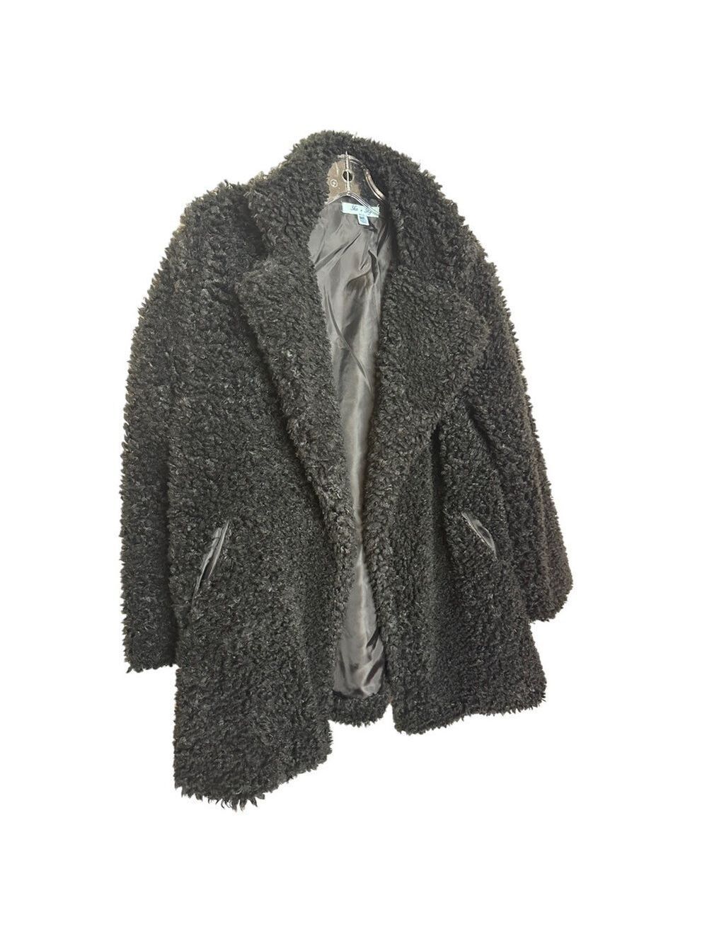 She & Sky Teddy Soft Fluffy Faux Shearling Open Front Lapel Lined Jacket